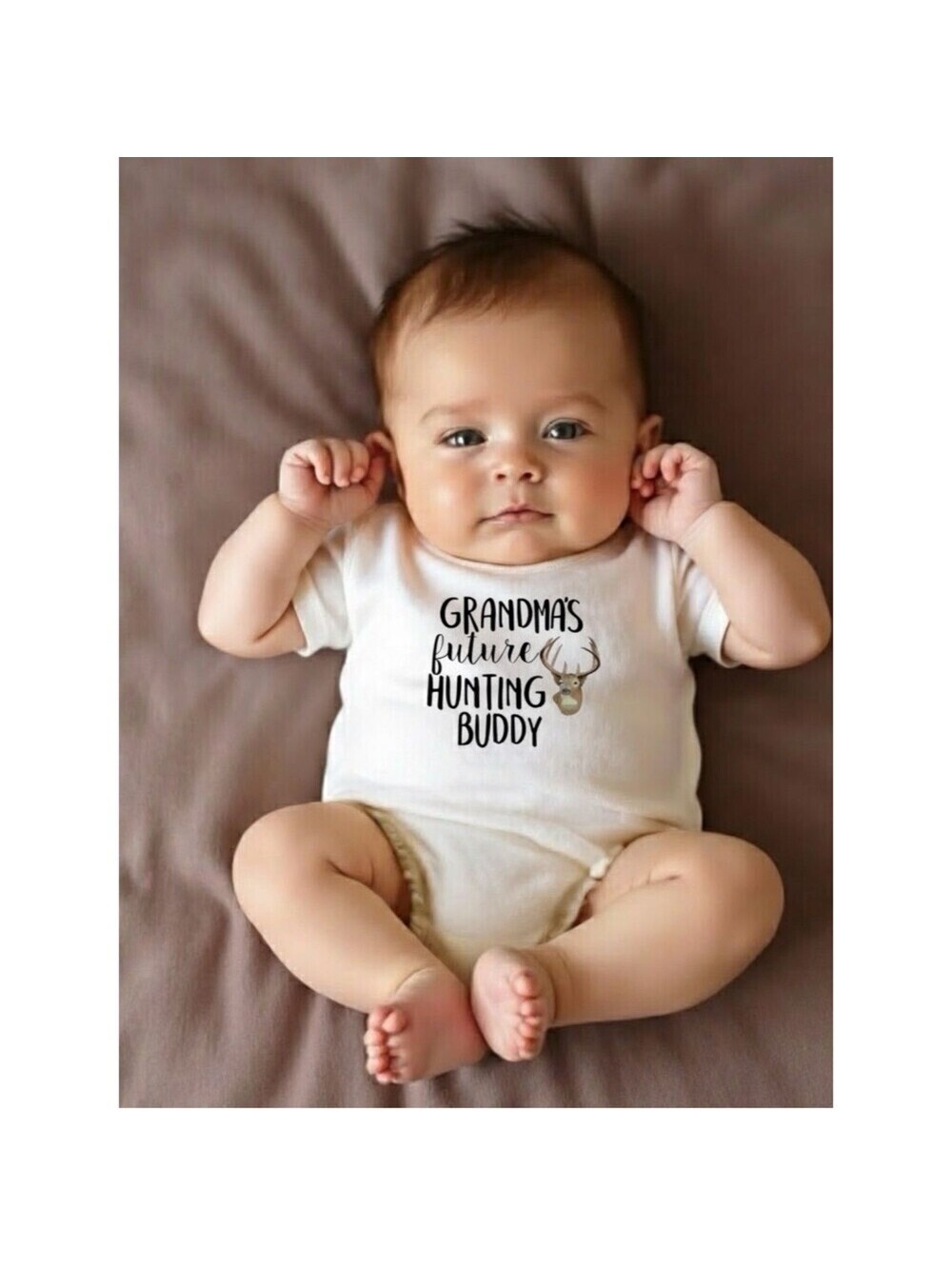 Custom Gender Neutral Unisex Grandma’s Future Hunting Buddy onesie bodysuit 0-3